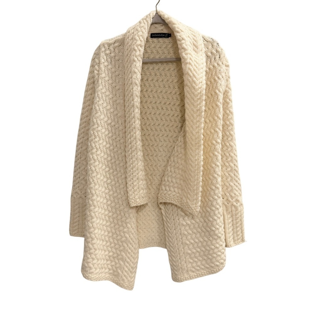 IRELANDS EYE ARAN KNIT OPEN CARDIGAN Cream Size Large